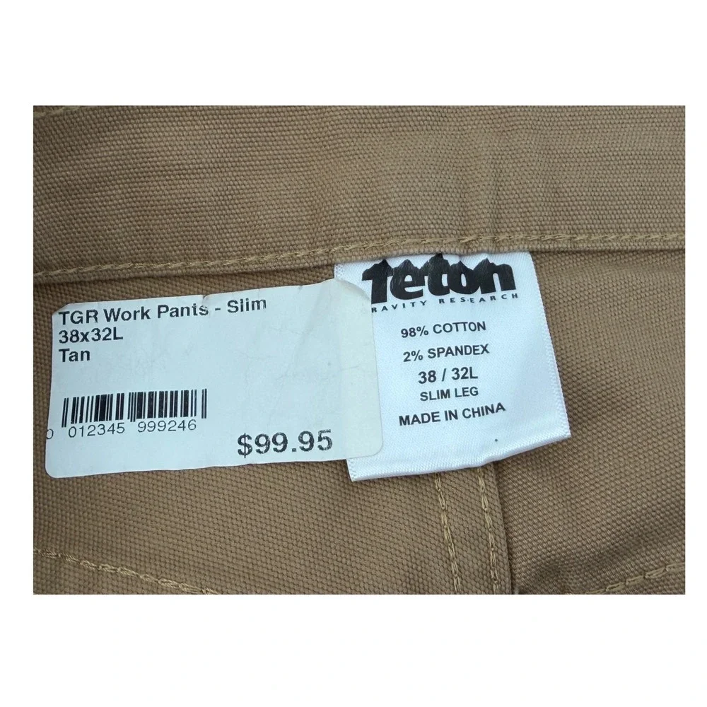 NEW‎ Teton TGR Work Pants Slim Fit Tan Men's Size 38x32 Cotton Spandex